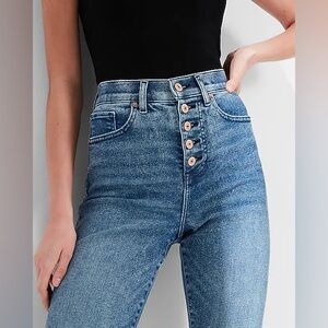 Express womens HighRise Straight leg Button-Fly Blue Jeans 8